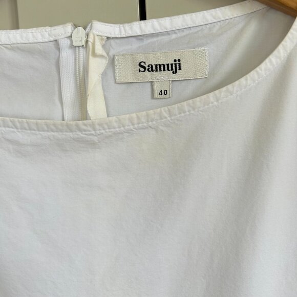Samuji white cotton zip-up top with sleeve detail. - Picture 2 of 4